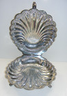 Vintage Silverplate Covered Double Dish Hinged Scalloped Clam Shell 4-south