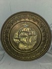 Vintage 12  Lombard England Embossed Brass Wall Plaque Sailing Ship Decor