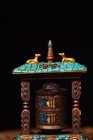 4 2  Tibetan Bronze Filigree Inlay Agate Dzi Beads Gem Exorcism Prayer Wheel