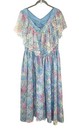 Vintage 70s 80s Floral Lace Pastel Ruffle Tea Cottagecore Garden Midi Dress L