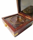 Nautical Antique Brass Wooden Box Compass Ship Marine Desk Top Compass