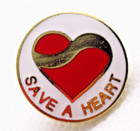 Vintage Save A Heart Lapel Pin Red Heart Gold Wave Awareness Enamel Pin