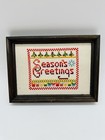 Completed Finished Cross Stitch Seasons Greetings Picture Framed Holiday