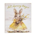 New Primitive Bunny Wood Block Let Spring Begin Farmhouse 6 hx5 wx3 4 thick