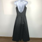 Abs Evening Black Satin Dress Sz 8 Spaghetti Strap Fit Flare Deep V Back Formal