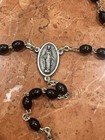 Vintage Black Lucite Beads Rosary Silver Miraculous Medal Mary Crucifix Italy