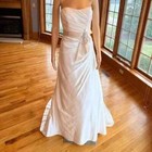   Davids Ivory Silky Satin Beads Ruch Strapless Bridal Gown Wedding Dress Size 8