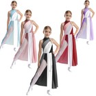 Us Kids Girls Leotard Ballet Dress Keyhole Back Dancewear Color Block Costume