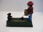 Monogram Cast Iron Penny Bank Mechanical Monkey Bank In Box Nos Unused