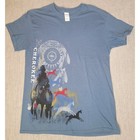Gildan Cherokee Native American Warrior Horse Graphic T Shirt Medium Blue