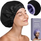 Reusable Waterproof Shower Cap For Long Hair  Anti-frizz  Double-sided  Black