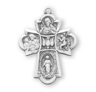 Sterling Silver Four-way Cross Medal Pendant Necklace With Holy Spirit Center
