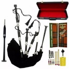 Scottish Highland Rosewood Black Bagpipe Silver Mounts Black Cover With Case