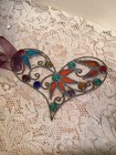 Handmade Funky Stained Glass Heart-  Multi Colored Geometric Shapes   Wire- Ooak