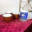 Vintage Set Of  3  Hall Porcelain Ramekins - Brown   White  Excellent Condition