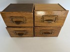 4 Vintage Old Oak Wood Card Catalog Bureau Index Dovetail Drawers 7  X2 75  X 5 