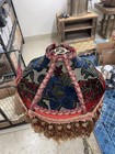 Victorian Lamp Shade Heavy Embroidered Fabric Gold Silk Beading   Fringe