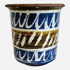Rare Vntg Pottery Brown Blue White Clay Planter Ceramic Planter Flower Pot