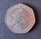 Old Large Type Circulated Rare Bailiwick Of Guernsey 50 Pence Coin