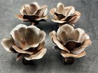 Set Of  4 Jan Barboglio Hand Worked Forged Iron Flower Sculptural Napkin Rings
