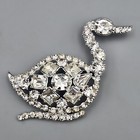 Vintage Swan Brooch Large Bird Silver Tone Clear Rhinestone Estate Openwork Dome