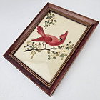 Vtg Picture Hand-painted On Glass Red Bird Cardinal Framed  7 x9 
