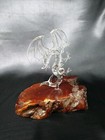 Mini Dragon Hand Blown Glass On Large Wood Burl Figurine Figure Decor Mythical 