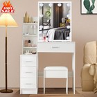New Vanity Set Makeup Dressing Desk Table Stool Dresser With Mirror   4 Drawer