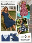 Women Summer Dress Floral Button Midi Sundress Short Sleeve V Neck Polka Dot