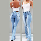 Womens Denim Jeans Wide Leg Trousers Ladies High Waist Bell Bottom Flare Pants