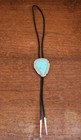Navajo Large Signed Turquoise Teardrop Cab   Sterling Silver Vintage Bolo Tie