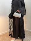 Women   s Black Lace Abaya Robe   Matching Hijab Set  Polyester  One Size