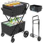Jumbo 2-tier Foldable Grocery Cart With 360   Wheels For Shopping   Laundry