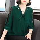 Casual Women Tops Sleeve Blouse Long Shirt Neck Loose T-shirt Women s Tie Lace