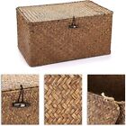 Set Of 3 Natural Seagrass Storage Baskets With Lid - Large Handwoven Wicker Stor