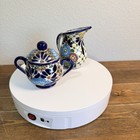 Mexican Folk Art Hand Painted Floral Talavera Creamer   Sugar Bowl Set Vintage