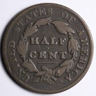 1828 13 Stars Classic Head Half Cent E100 Aqfm