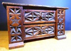 Tramp Art Rustic Chip Carved Jewelry Chest With 4 Drawers   Antique Trade Cards