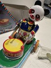 Vintage Tin Wind-up Toy Panda Bear Playing A Drum Works   Key In Box