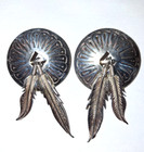 Vtg Native American Navajo Large Sterling Silver Concho Feathers Earrings 12 9gm