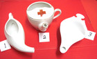 Curved Spout Invalid Feeder  Boat  1 W red Cross   1 Half- Round Feeder  V G Con