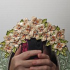 Vintage Vanity Mirror Cast Iron Enameled Floral Sage Peach Silver Tone Swivel