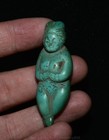 2  Old Chinese Green Turquoise Carved Fengshui Woman Statue Pendant
