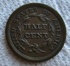 1857 1 2c  Braided Hair Half Cent Rare Key Date Type Coin Chocolate Brown Au Unc