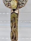 Antique Hand Carved Jade Handle Belt Hook Mirror W dragon   Phoenix Deco On Back