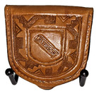 Vtg Hand-tooled Mexican Leather Coin Purse Embossed Aztec sun Calendar Design