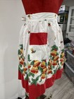 Vintage Half Apron Mid Century 1950s Christmas Theme Red Green Gold Bells Pocket