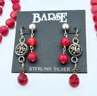 3 Pc Barse Sterling Silver Red Beaded Necklace W  2 Prs Matching Dangle Earrings
