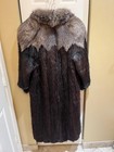Extraordinary Long  Dark Brown Mink Fur Coat Featuring A Large Silver Fox Shawl