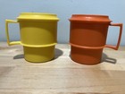 Vintage Tupperware Set Harvest Colors 1312 1313 Stackable Coffee Cups Mugs Lids